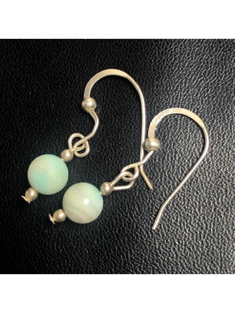 B1255 Natural Amazonite Dangle Earrings 925 Sterling Silver French Hooks
